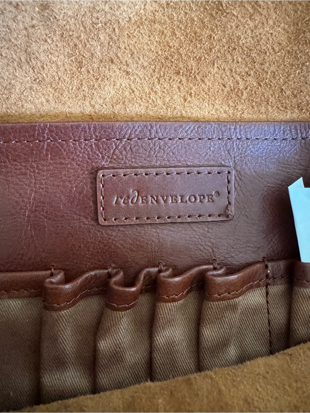 Red Envelope Brown Leather Toiletry Organizer with Tan Interior